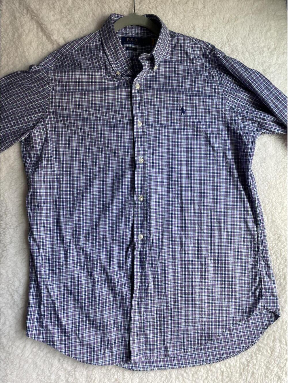 Polo Ralph Lauren Shirt Mens Large Purple Plaid Classic Fit Pony Button Down
